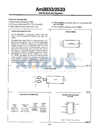 AM2833PC datasheet - 1024-Bit Static Shift Registers