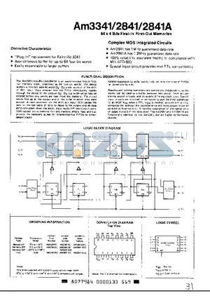 AM2841A datasheet - 64 x 4 BITS FIRST-IN FIRST-OUT MEMORIES