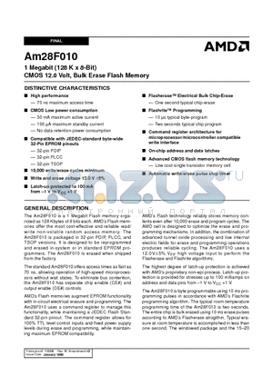 AM28F010-120FIB datasheet - 1 Megabit (128 K x 8-Bit) CMOS 12.0 Volt, Bulk Erase Flash Memory