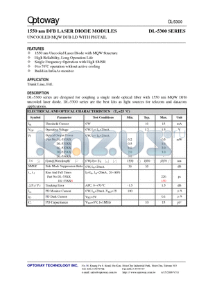 DL-5308-HTA datasheet - 1550 nm DFB LASER DIODE MODULES UNCOOLED MQW DFB LD WITH PIGTAIL