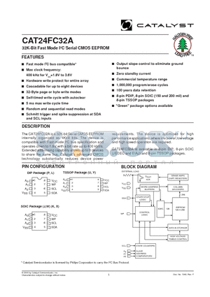 CAT24FC32APTE13 datasheet - 32K-Bit Fast Mode I2C Serial CMOS EEPROM
