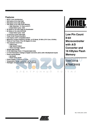 AT89C5115-TISUM datasheet - Low Pin Count 8-bit Microcontroller with A/D Converter and 16 KBytes Flash Memory