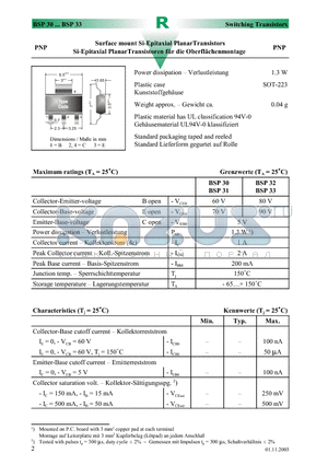 BSP30 datasheet - Surface mount Si-Epitaxial PlanarTransistors