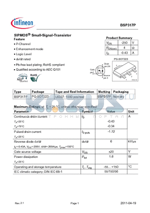 BSP317P datasheet - SIPMOS Small-Signal-Transistor