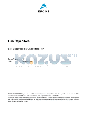 B81141 datasheet - Film Capacitors EMI Suppression Capacitors (MKT)