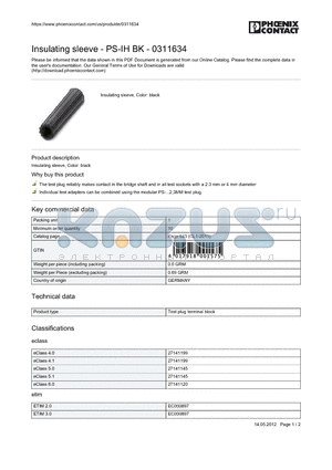 0311634 datasheet - Insulating sleeve - PS-IH BK - 0311634