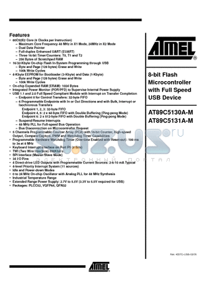 AT89C5130A-PUTIM datasheet - 8-bit Flash Microcontroller with Full Speed USB Device