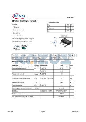 BSP321P_11 datasheet - SIPMOS Small-Signal-Transistor