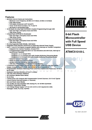 AT89C5131A-PLTIL datasheet - 8-bit Flash Microcontroller with Full Speed USB Device