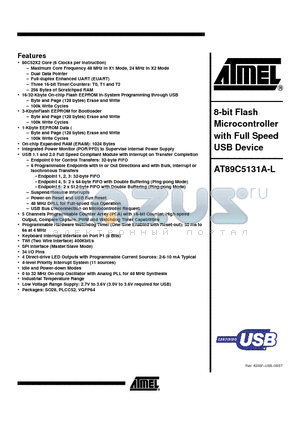 AT89C5131A-RDTUL datasheet - 8-bit Flash Microcontroller with Full Speed USB Device