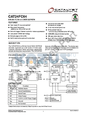 CAT24FC64RD2ETE13 datasheet - 64K-Bit I2C Serial CMOS EEPROM