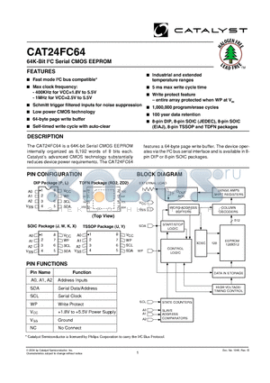 CAT24FC64RD2ITE13 datasheet - 64K-Bit I2C Serial CMOS EEPROM