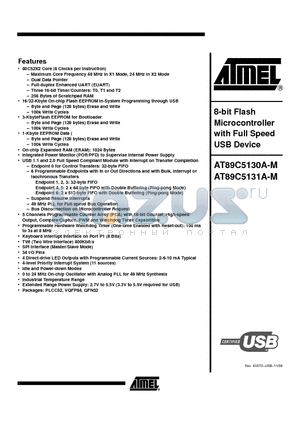 AT89C5131A-S3SUM datasheet - 8-bit Flash Microcontroller with Full Speed USB Device