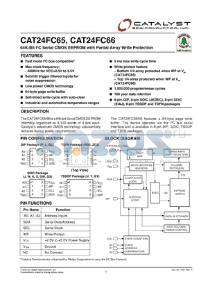 CAT24FC65GLE-TE13 datasheet - 64K-Bit I2C Serial CMOS EEPROM with Partial Array Write Protection