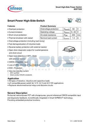 BSP752R datasheet - Smart High-Side Power Switch