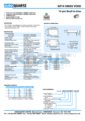 3GF14F-80M-156.25 datasheet - 14 pin Dual-in-Line