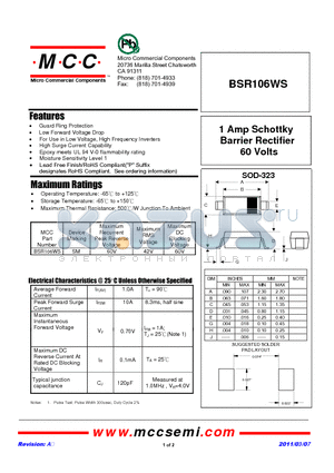 BSR106WS datasheet - 1 Amp Schottky Barrier Rectifier 60 Volts