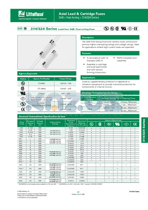 0314003.MXP datasheet - 314/324 Series Lead-free 3AB, Fast-acting Fuse