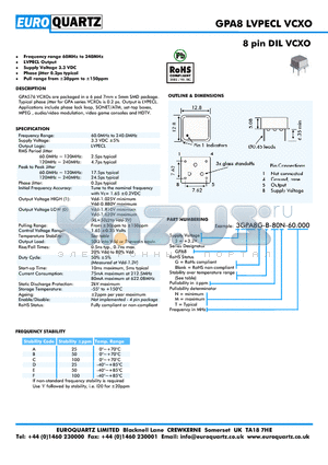 3GP8-E-80M-60.000 datasheet - 8 pin DIL VCXO
