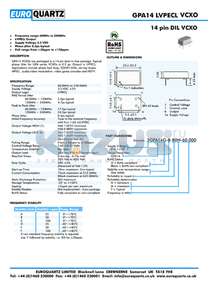 3GPA14-B-80N-60.000 datasheet - 14 pin DIL VCXO