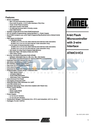 AT89C51IC2-RLTUM datasheet - 8-bit Flash Microcontroller with 2-wire Interface