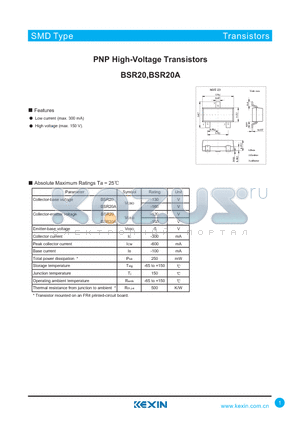 BSR20 datasheet - PNP High-Voltage Transistors