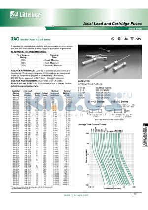 0315004. datasheet - 3AG Slo-Blo Fuse 313/315 Series