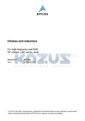 B82144A2222K000 datasheet - Chokes and inductors For high frequency and EMC RF chokes, LBC series, axial