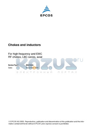 B82144A2265A000 datasheet - Chokes and inductors For high frequency and EMC RF chokes, LBC series, axial