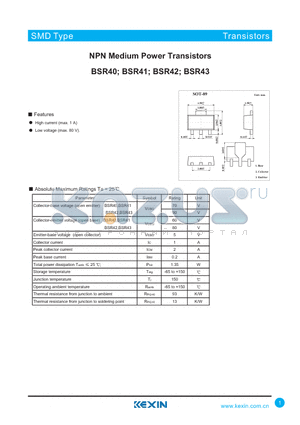 BSR40 datasheet - NPN Medium Power Transistors