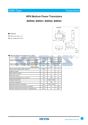BSR43 datasheet - NPN Medium Power Transistors