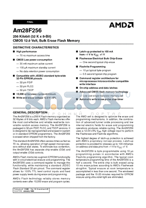 AM28F256-120EIB datasheet - 256 Kilobit (32 K x 8-Bit) CMOS 12.0 Volt, Bulk Erase Flash Memory