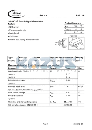 BSS119_06 datasheet - SIPMOS Small-Signal-Transistor