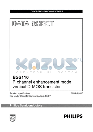 BSS110 datasheet - P-channel enhancement mode vertical D-MOS transistor