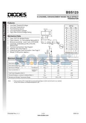 BSS123 datasheet - N-CHANNEL ENHANCEMENT MODE FIELD EFFECT TRANSISTOR