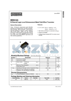 BSS123 datasheet - N-Channel Logic Level Enhancement Mode Field Effect Transistor