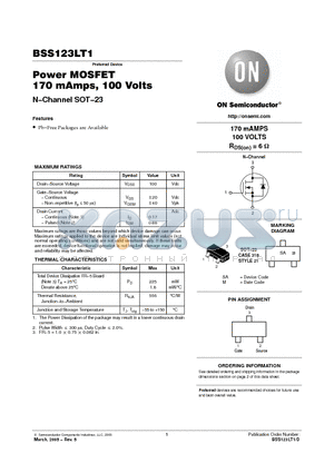 BSS123LT1D datasheet - Power MOSFET 170 mAmps, 100 Volts
