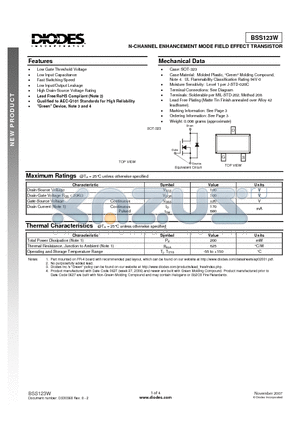 BSS123W_0711 datasheet - N-CHANNEL ENHANCEMENT MODE FIELD EFFECT TRANSISTOR