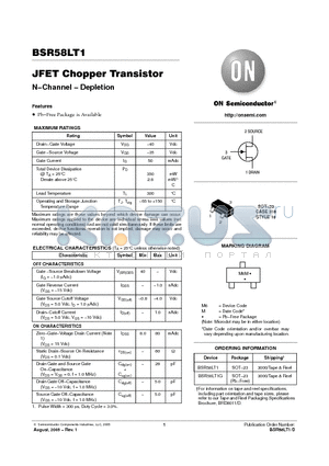 BSR58LT1G datasheet - JFET Chopper Transistor N−Channel − Depletion