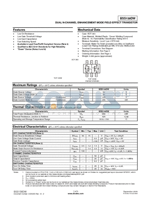 BSS138DW datasheet - DUAL N-CHANNEL ENHANCEMENT MODE FIELD EFFECT TRANSISTOR