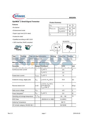 BSS205N datasheet - OptiMOS2 Small-Signal-Transistor