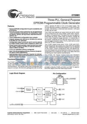 CY2081SC-XXX datasheet - Three-PLL General-Purpose EPROM-Programmable Clock Generator