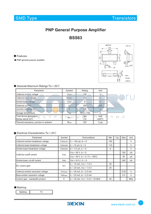 BSS63 datasheet - PNP General Purpose Amplifier