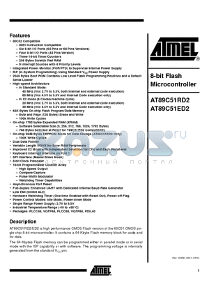 AT89C51RD2-SMSIM datasheet - 8-bit Flash Microcontroller