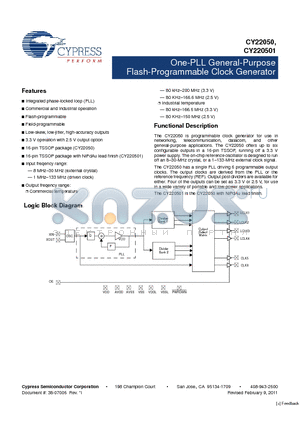 CY22050 datasheet - One-PLL General-Purpose Flash-Programmable Clock Generator