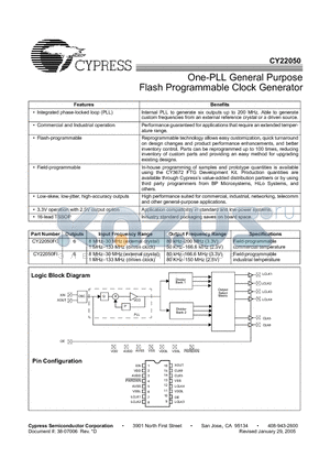 CY22050FI datasheet - One-PLL General Purpose Flash Programmable Clock Generator