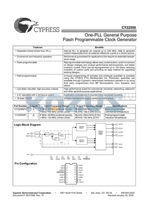 CY22050FZXC datasheet - One-PLL General Purpose Flash Programmable Clock Generator