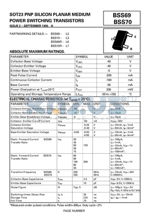 BSS69R datasheet - SOT23 PNP SILICON PLANAR MEDIUM POWER SWITCHING TRANSISTORS