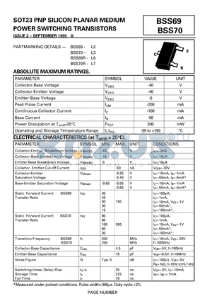 BSS70R-L7 datasheet - SOT23 PNP SILICON PLANAR MEDIUM POWER SWITCHING TRANSISTORS