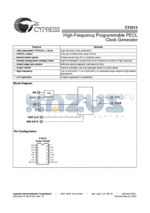 CY2213ZC-1 datasheet - High-Frequency Programmable PECL Clock Generator